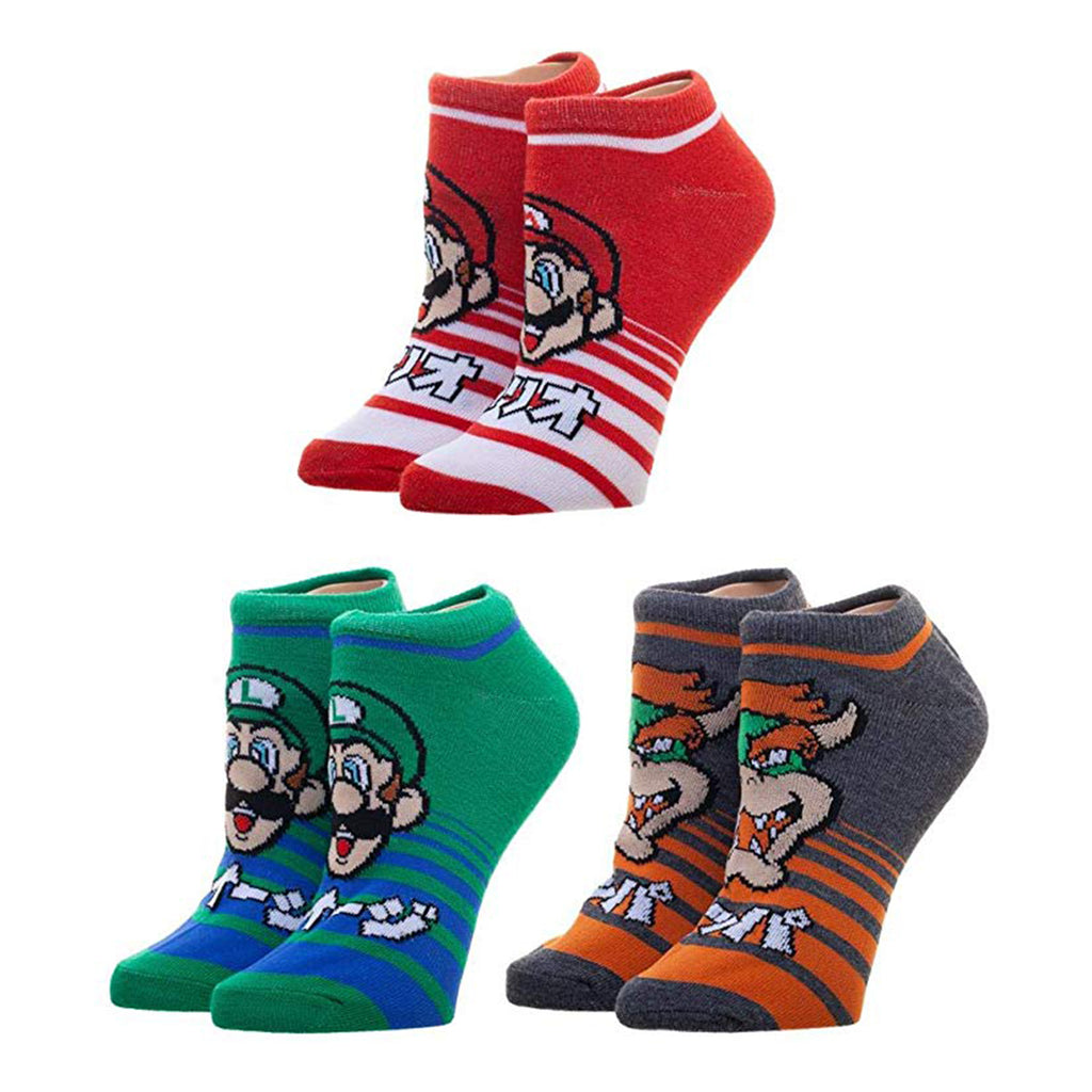 Super Mario Stripes Character Junior 3 Pairs Of Ankle Socks