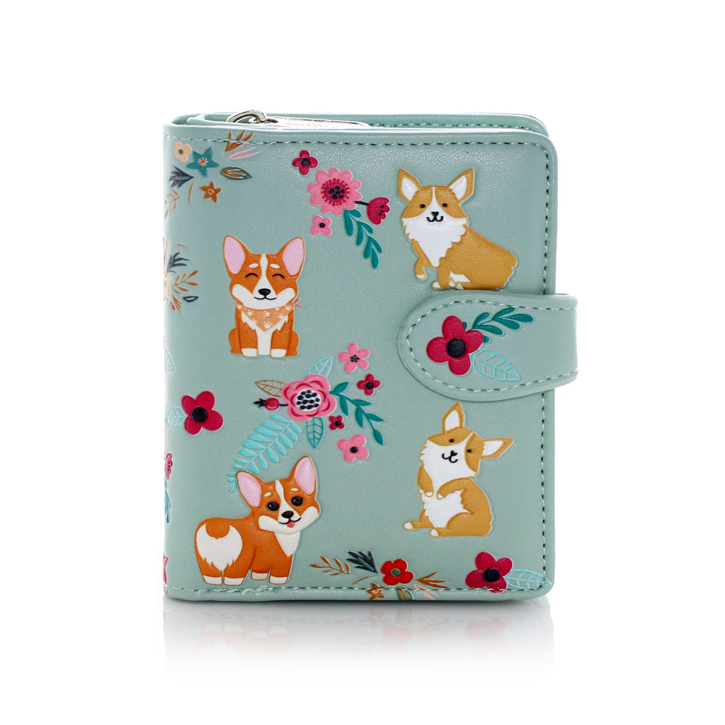 Shagwear Corgi Pattern Small Aqua Coin Purse Wallet