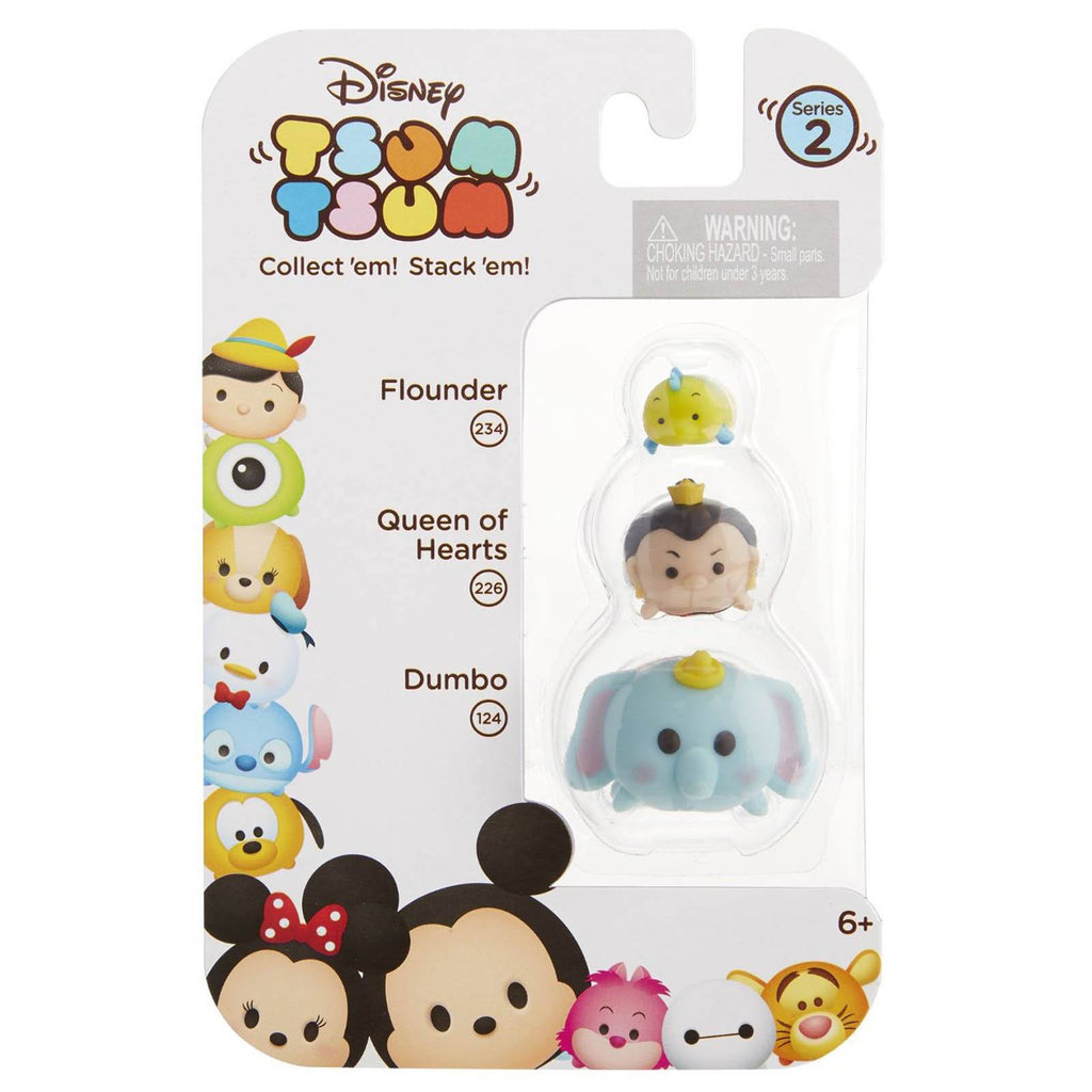 Disney Tsum Tsum Series 2 Flounder Queen Hearts Dumbo Figures 3 Pack