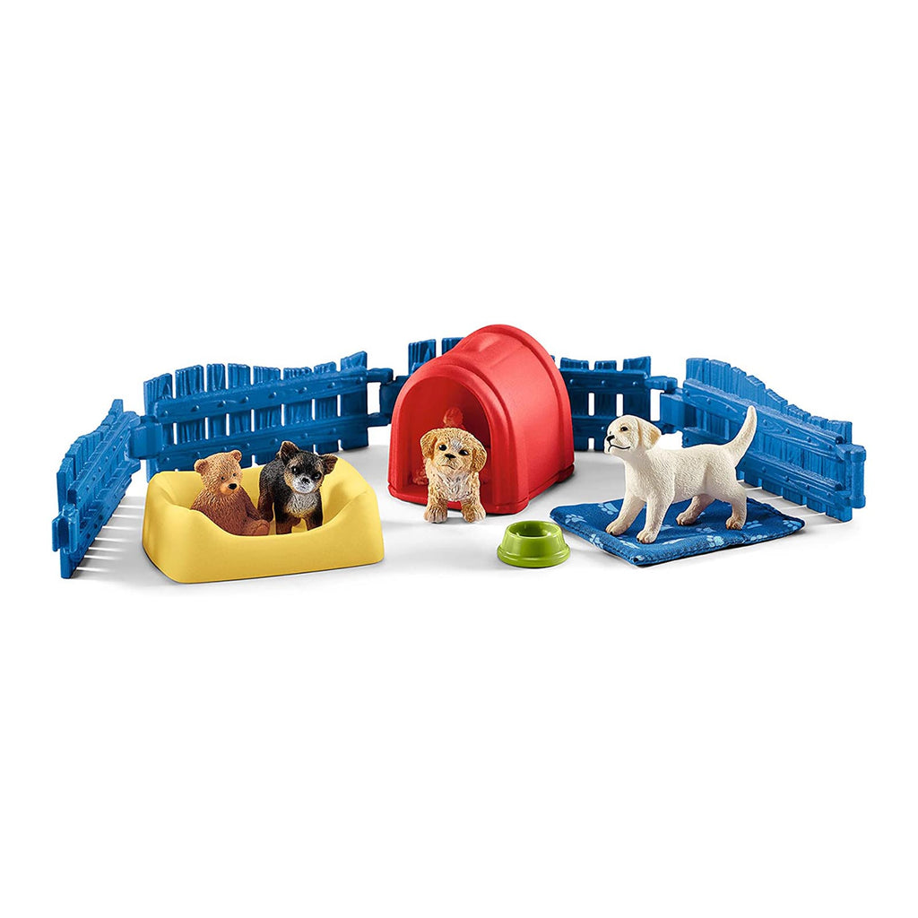 Schleich Farm World Puppy Pen Animal Figure Set - Radar Toys