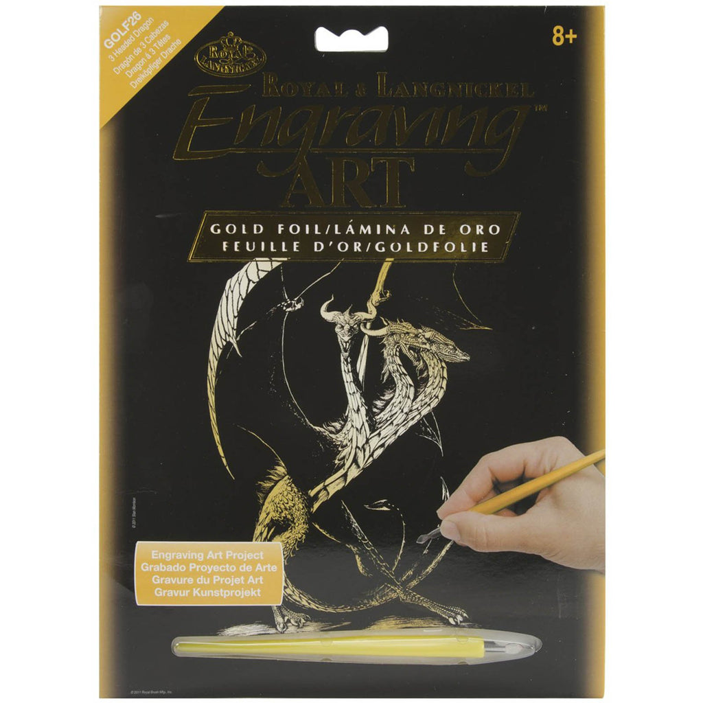 Royal Brush Gold 3 Headed Dragon Engraving Art - Radar Toys