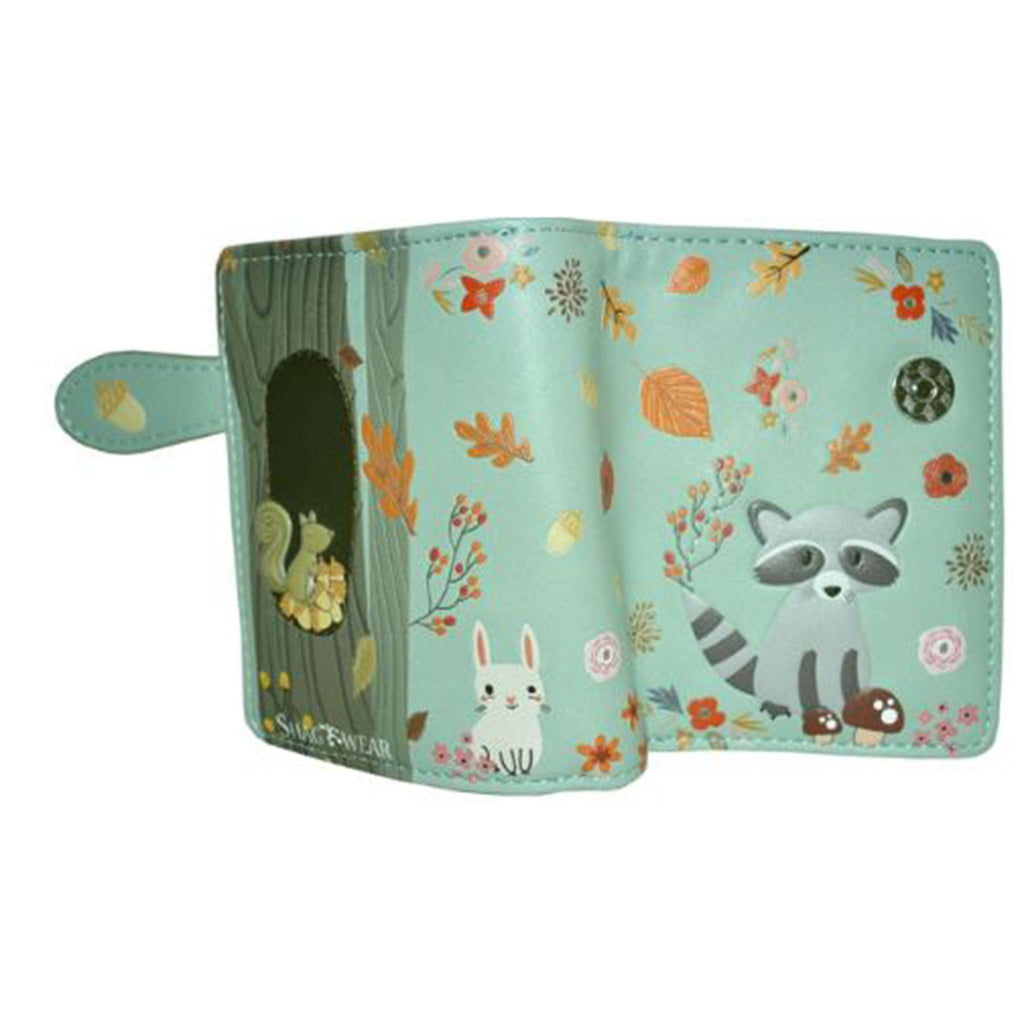 Shagwear Teal Raccoon And Friends Small Wallet