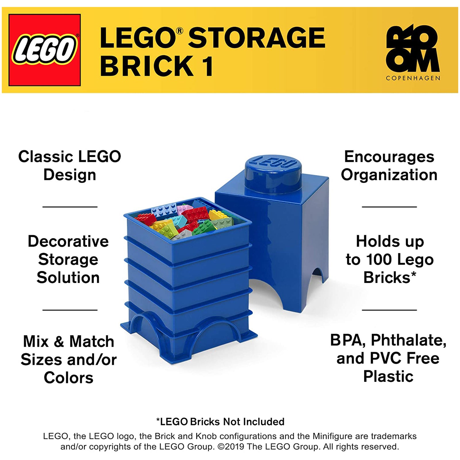 Vejhus dybt Krage LEGO® Storage 1-Stud Brick Bright Blue Storage Container | Radar Toys
