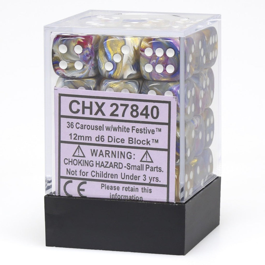 Chessex 12mm D6 Set Dice 36 Count Festive Carousel White CHX 27840 - Radar Toys