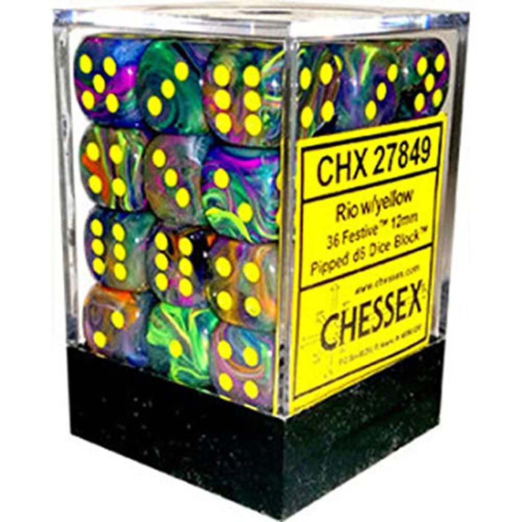 Chessex 12mm D6 Set Dice 36 Count Festive Rio Yellow CHX 27849