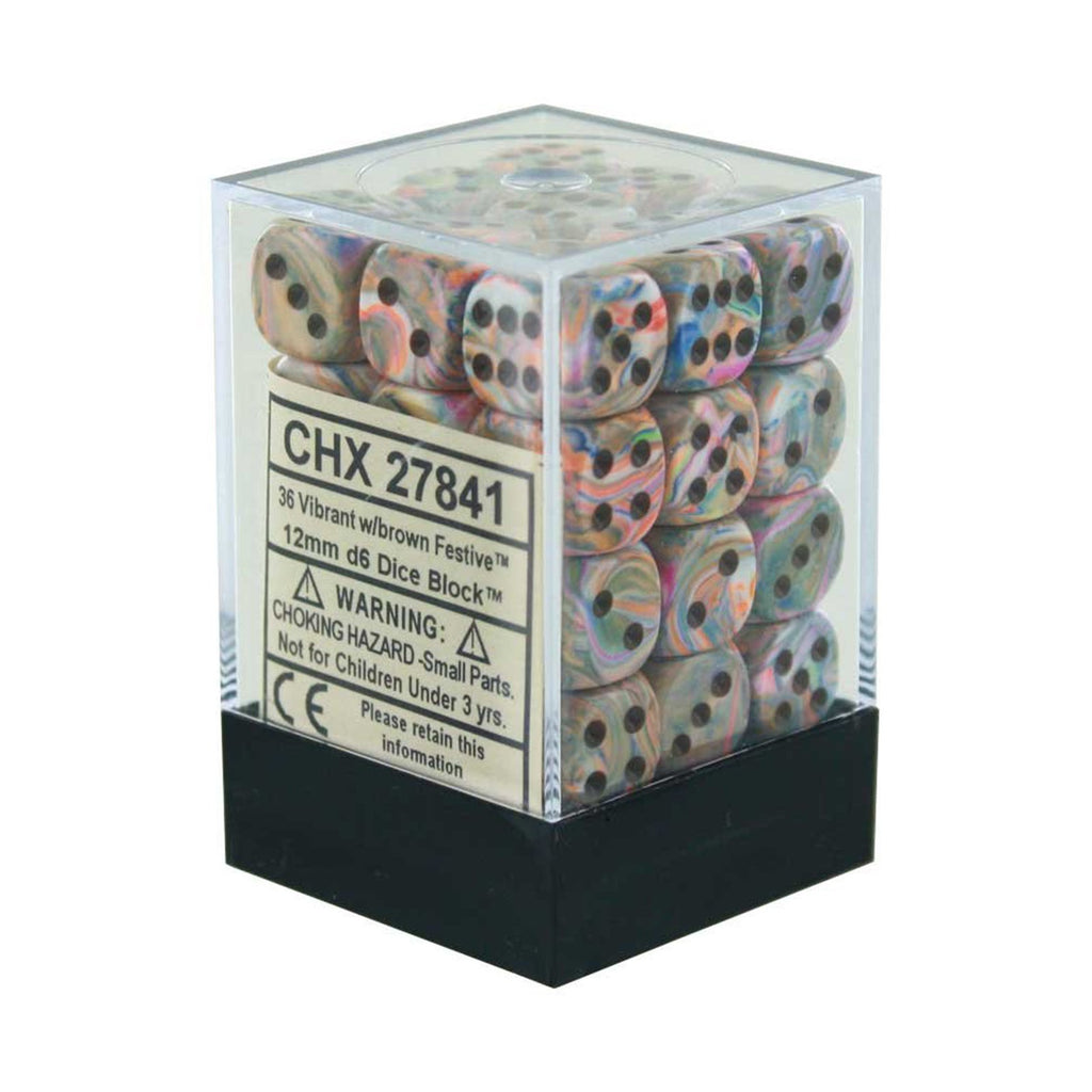 Chessex 12mm D6 Set Dice 36 Count Festive Vibrant Brown CHX 27841 - Radar Toys