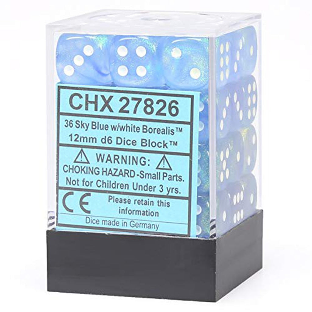 Chessex 12mm D6 Set Dice 36 Count Sky Blue White CHX 27826