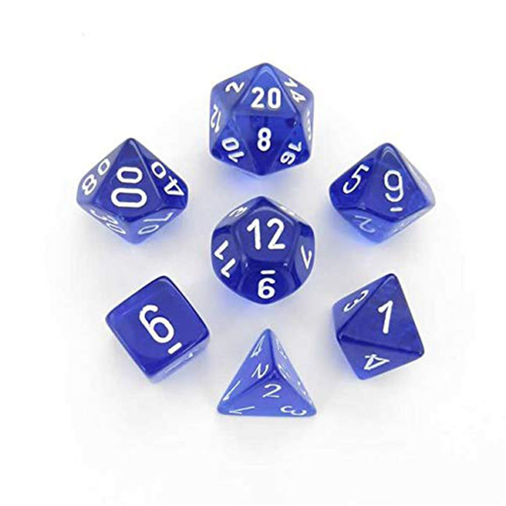 Chessex 7 Set Polyhedral Dice Translucent Blue White CHX23076