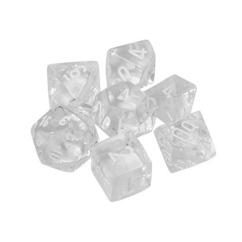 Chessex 7 Set Polyhedral Dice Translucent Clear White CHX23071 - Radar Toys