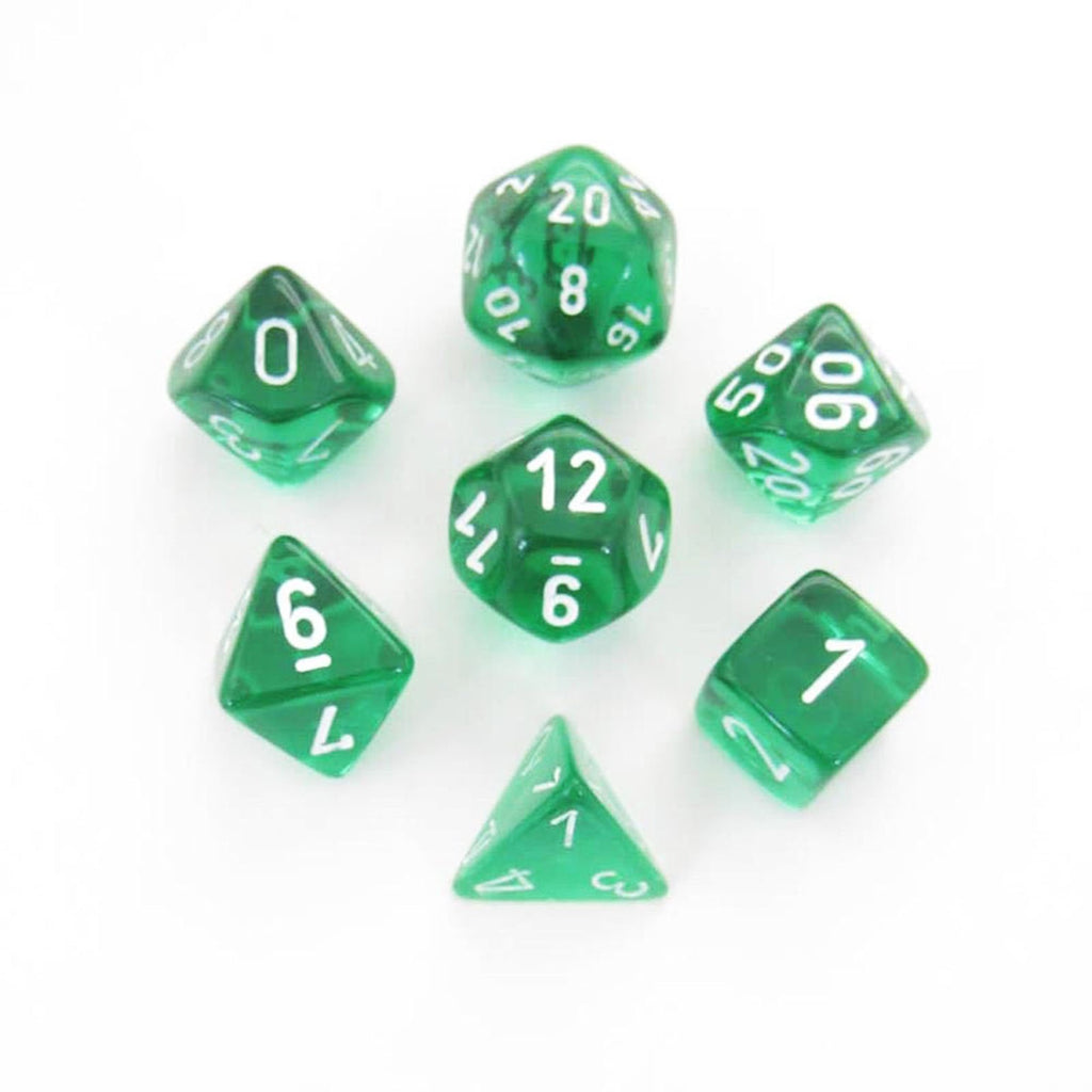 Chessex 7 Set Polyhedral Dice Translucent Green White CHX23075