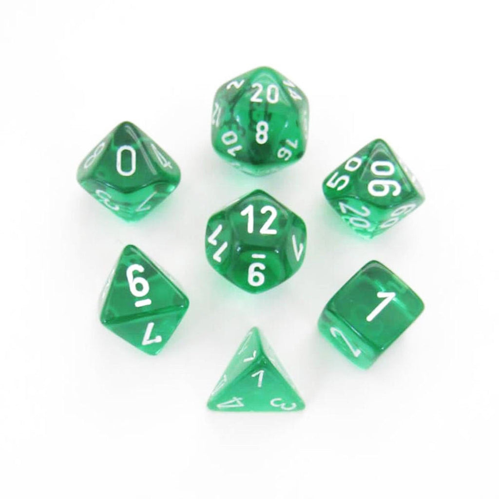 Chessex 7 Set Polyhedral Dice Translucent Green White CHX23075 - Radar Toys