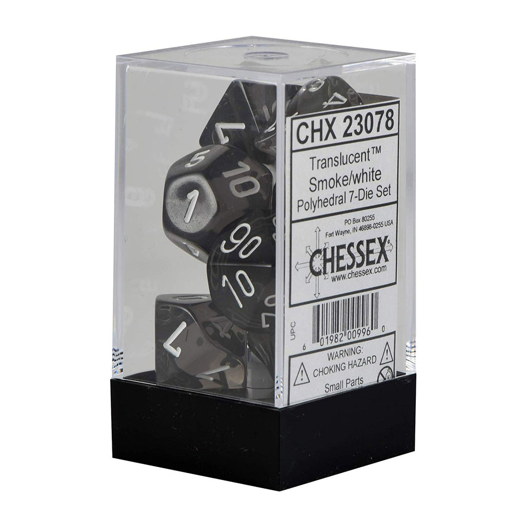 Chessex 7 Set Polyhedral Dice Translucent Smoke White CHX23078 - Radar Toys