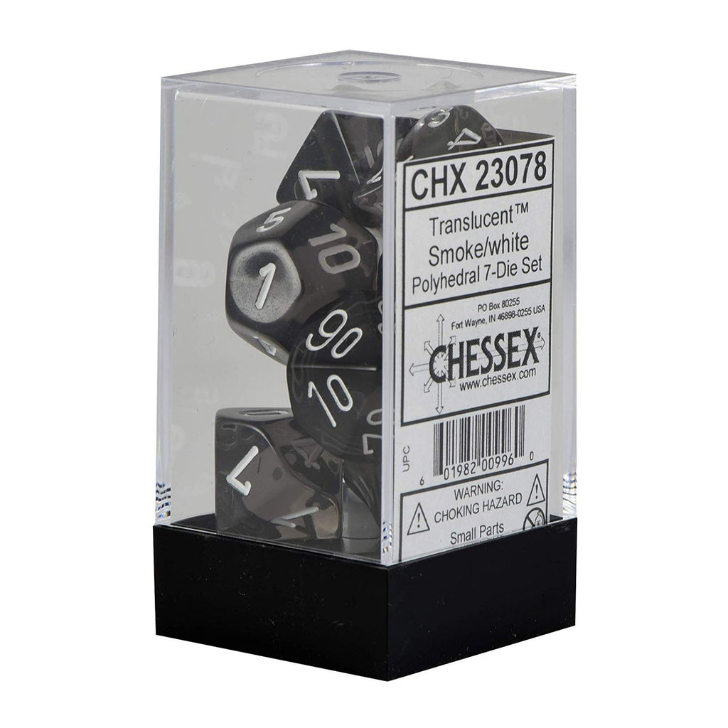 Chessex 7 Set Polyhedral Dice Translucent Smoke White CHX23078