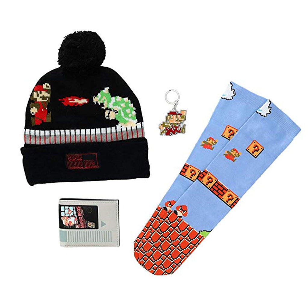 Nintendo Super Mario Gift Box Hat Wallet Keychain Socks Set