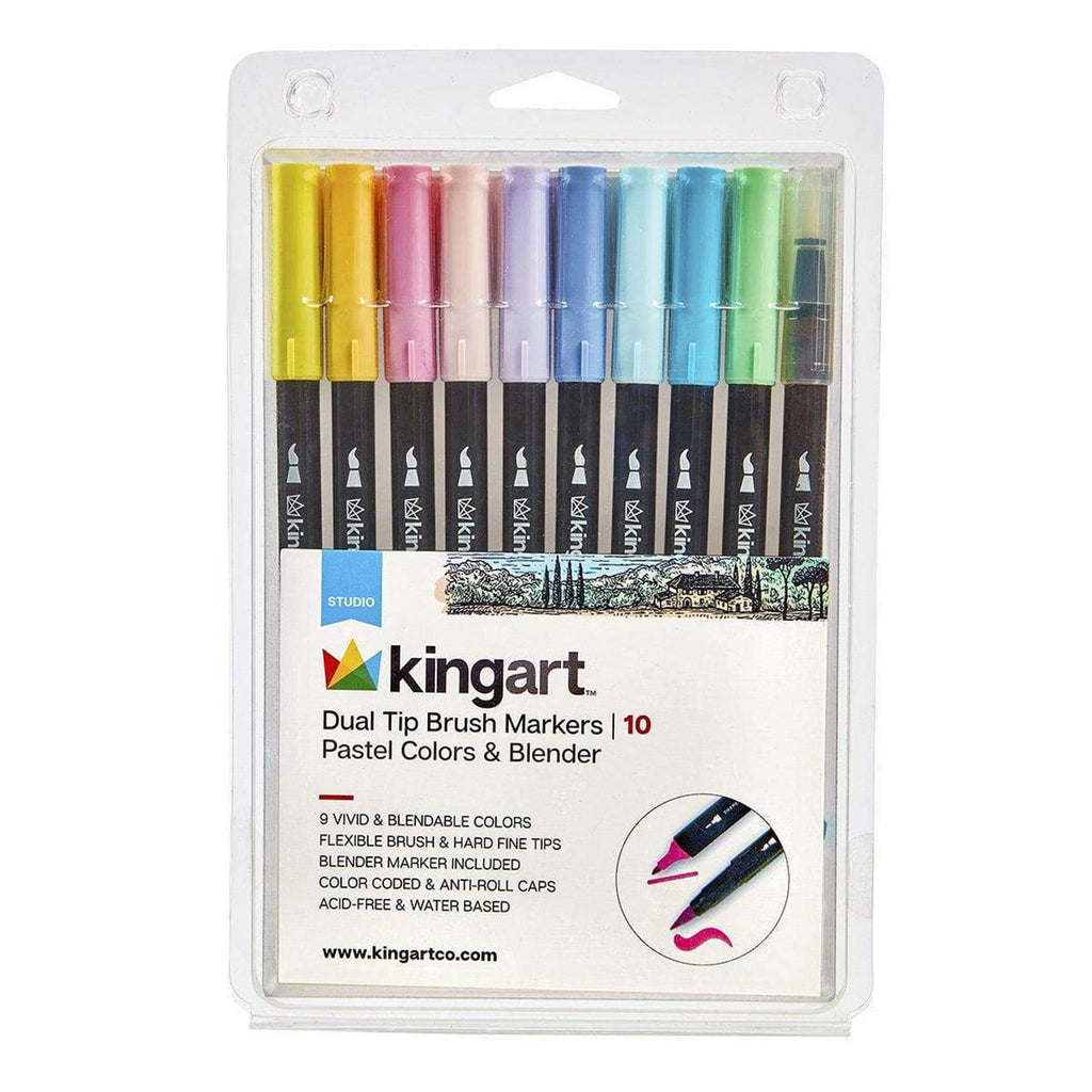 Kingart Studio 10 Count Dual Tip Brush Marker Set 446