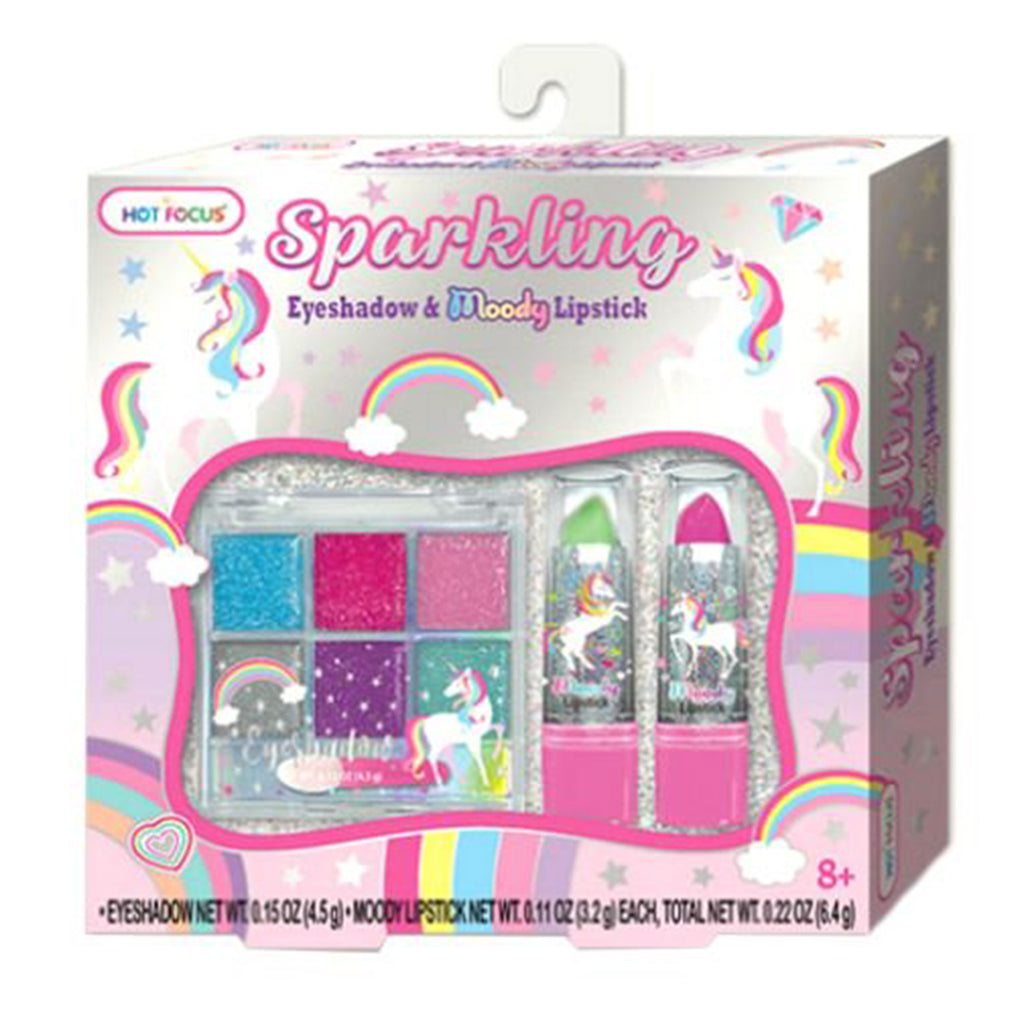 Hot Focus Unicorn Sparkling Eyeshadow And Moody Lipstick Cosmetic Set - Radar Toys