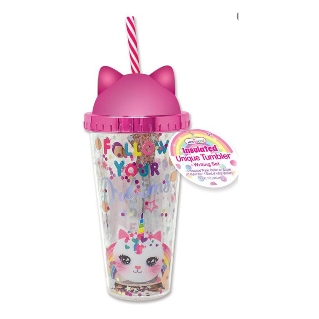 Hot Focus Caticorn Insulated Unique Writing Fun Tumbler Set