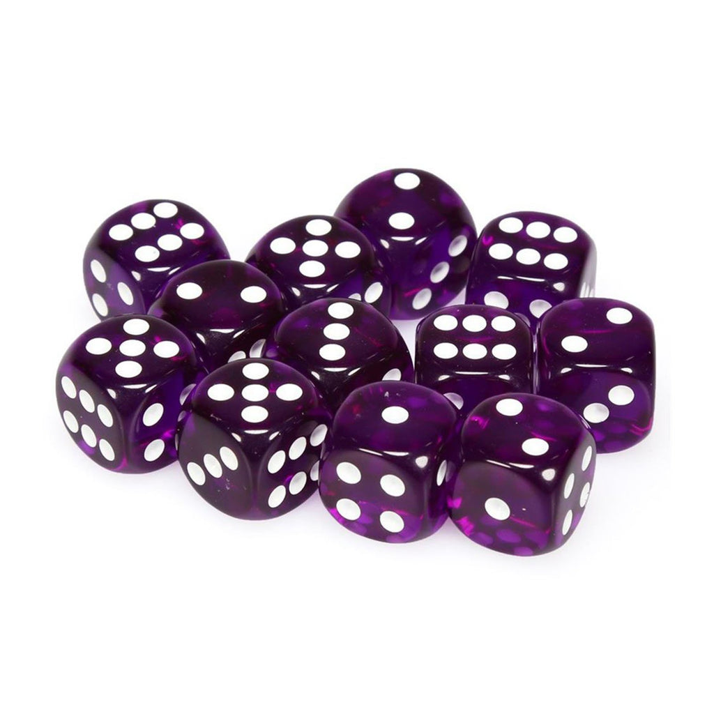 Chessex 12 Count 16mm D6 Translucent Purple White Dice CHX23607