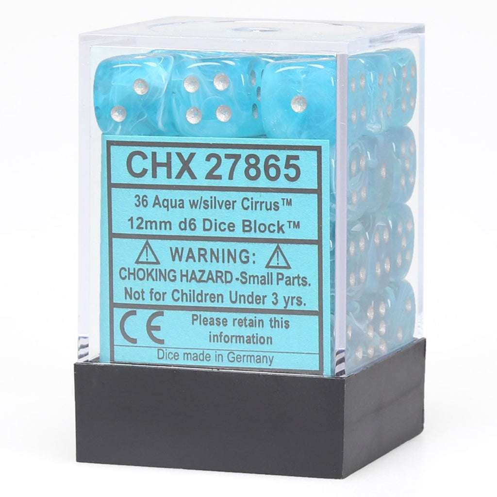 Chessex 12mm D6 Set Dice 36 Count Cirrus Aqua Silver CHX 27865 - Radar Toys