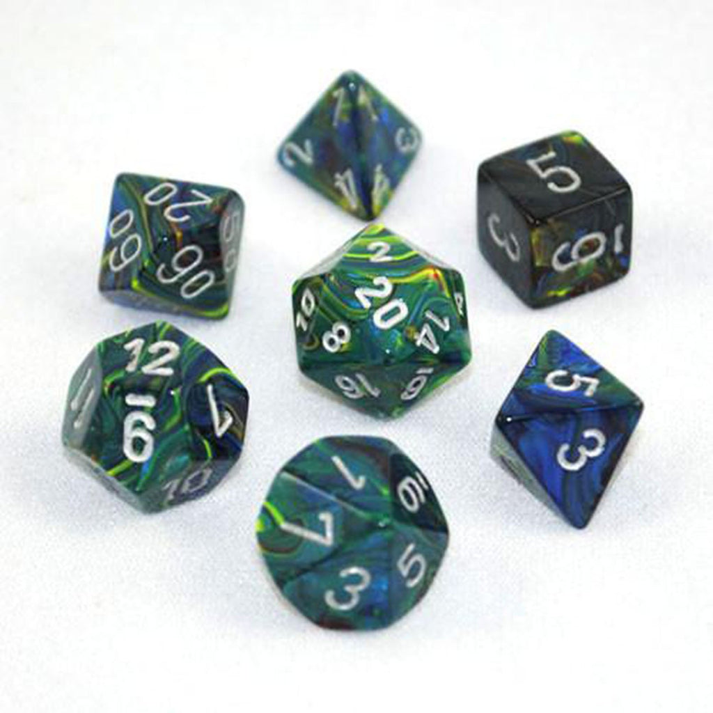 Chessex 7 Set Dice Festive Green Silver 27445