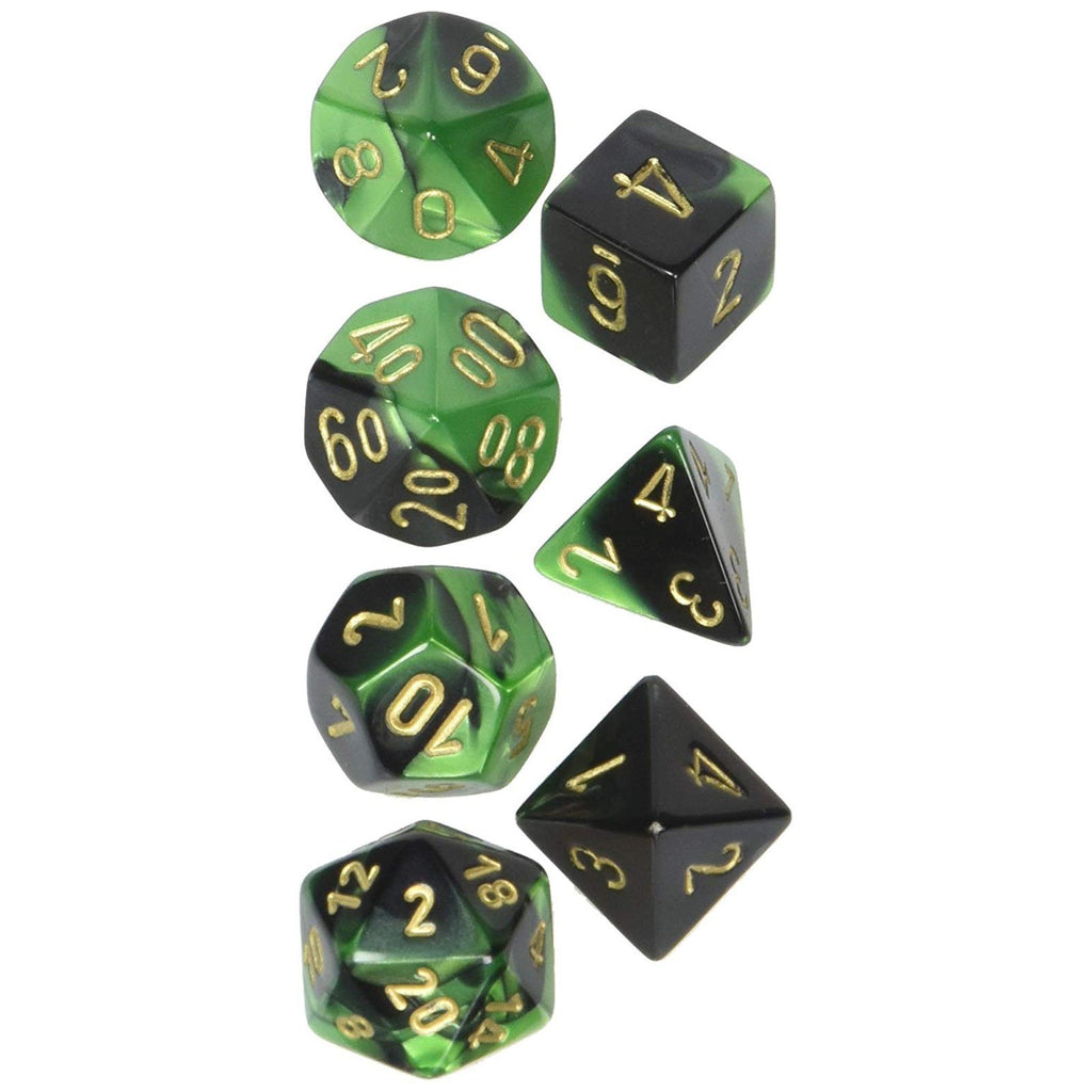 Chessex Gemini Black Green Gold 7 Dice Set 26439 - Radar Toys