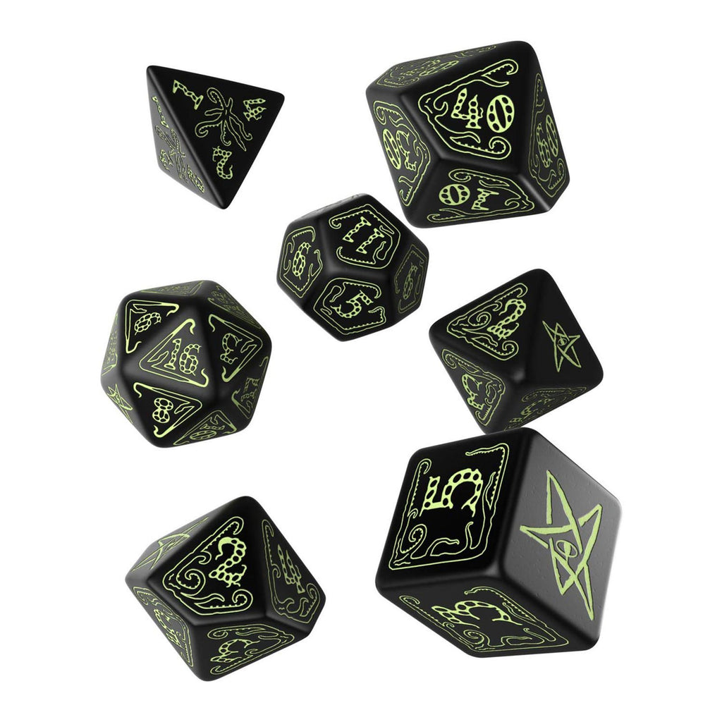 Q-Workshop Call Of Cthulhu Black Glow In The Dark 7 Piece Dice Set