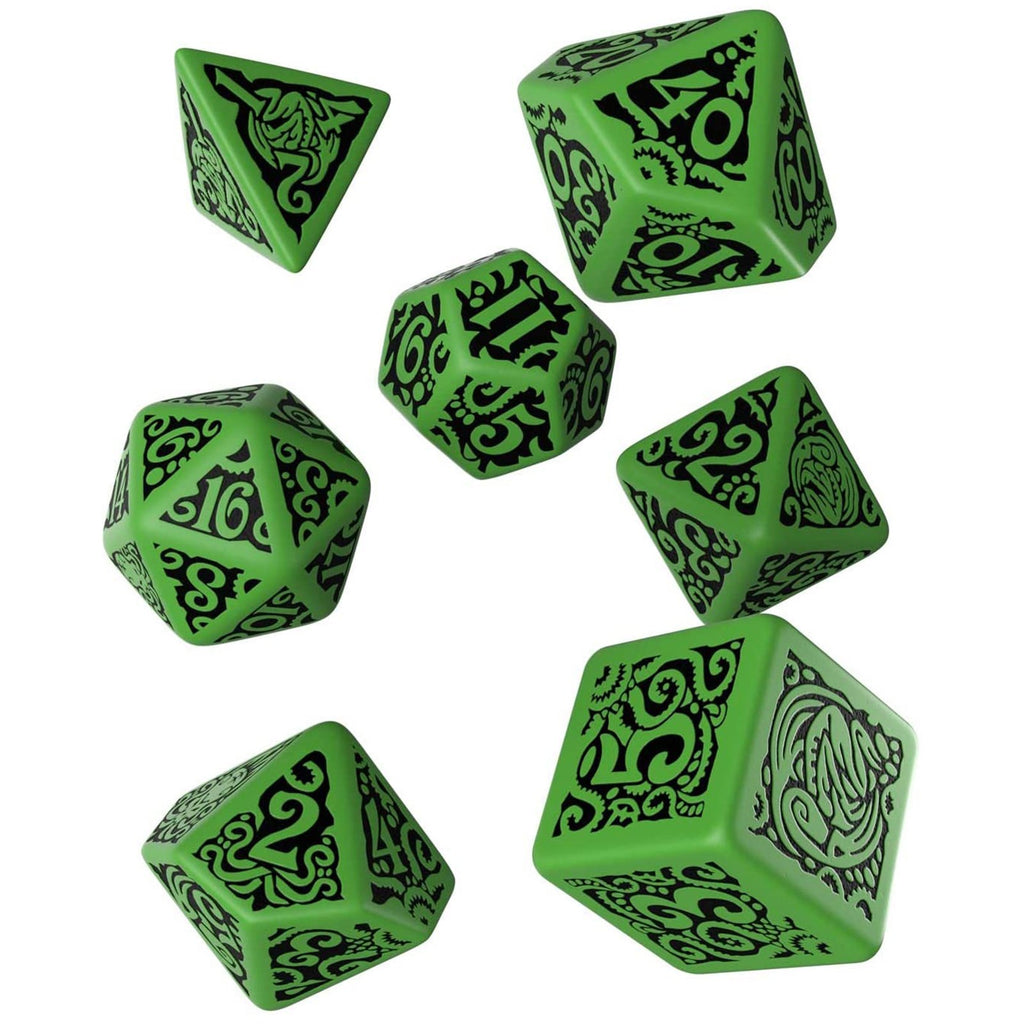 Q-Workshop Call Of Cthulhu Green & Black Roleplaying 7 Piece Dice Set