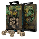 Q-Workshop Celtic Beige Black 7 Piece Dice Set - Radar Toys