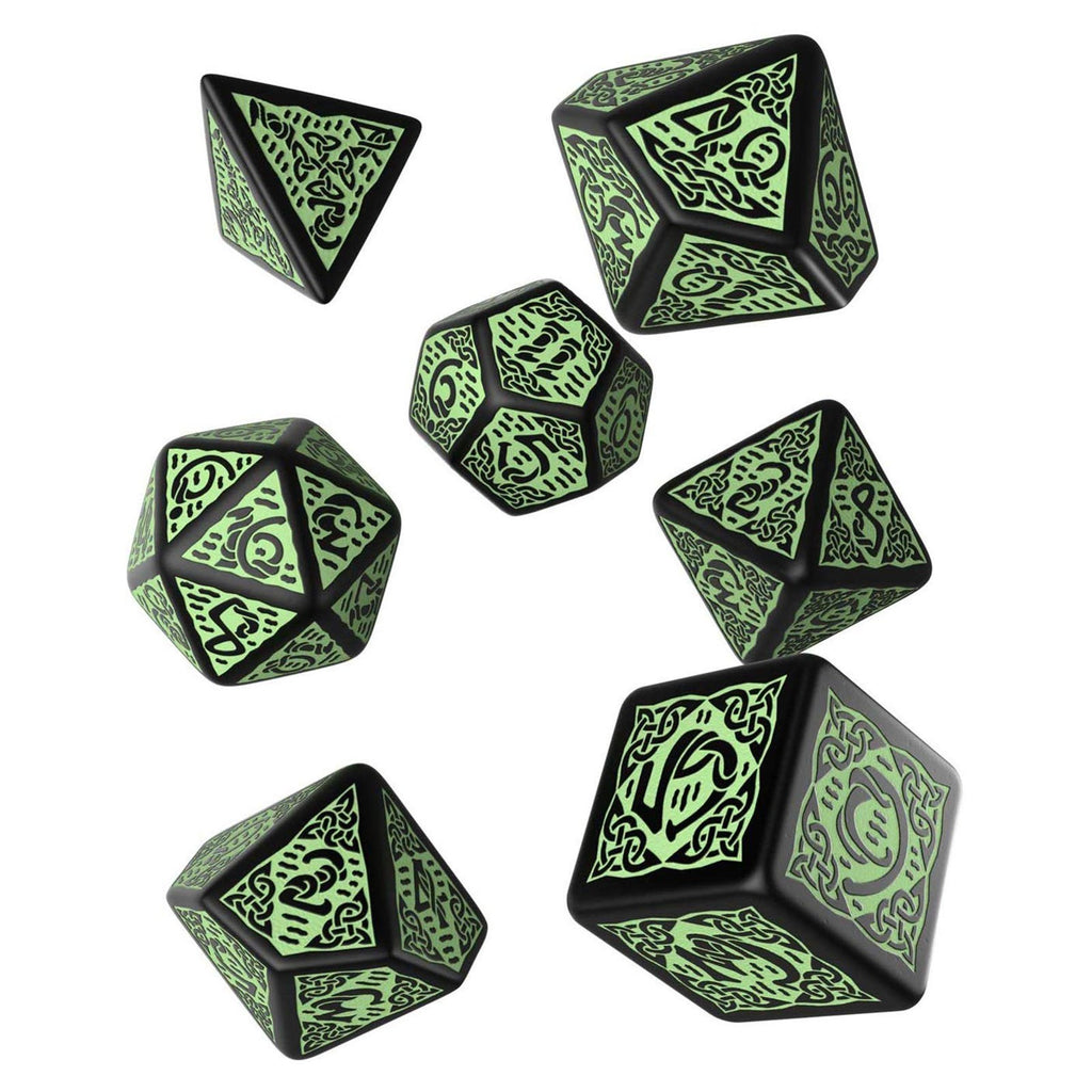 Q-Workshop Celtic Black Green 7 Piece Dice Set