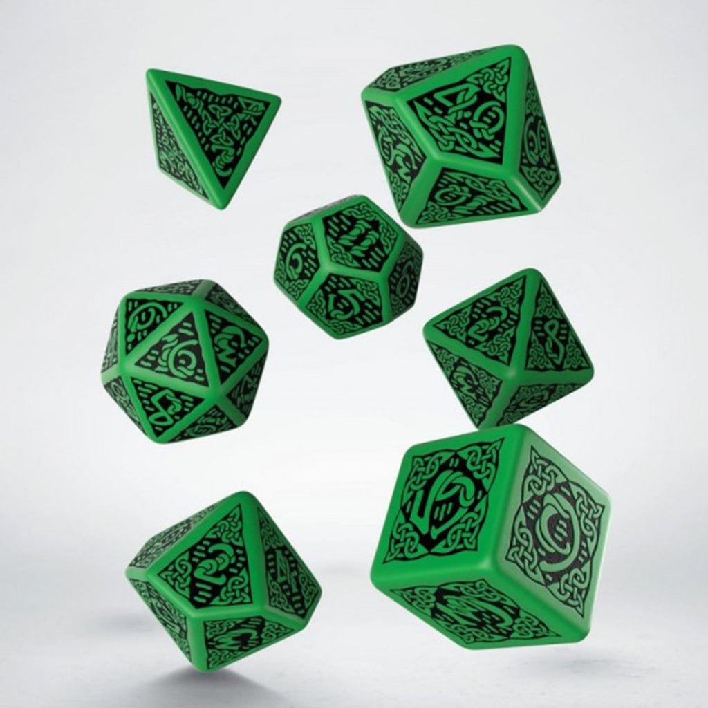 Q-Workshop Celtic Green Black 7 Piece Dice Set - Radar Toys