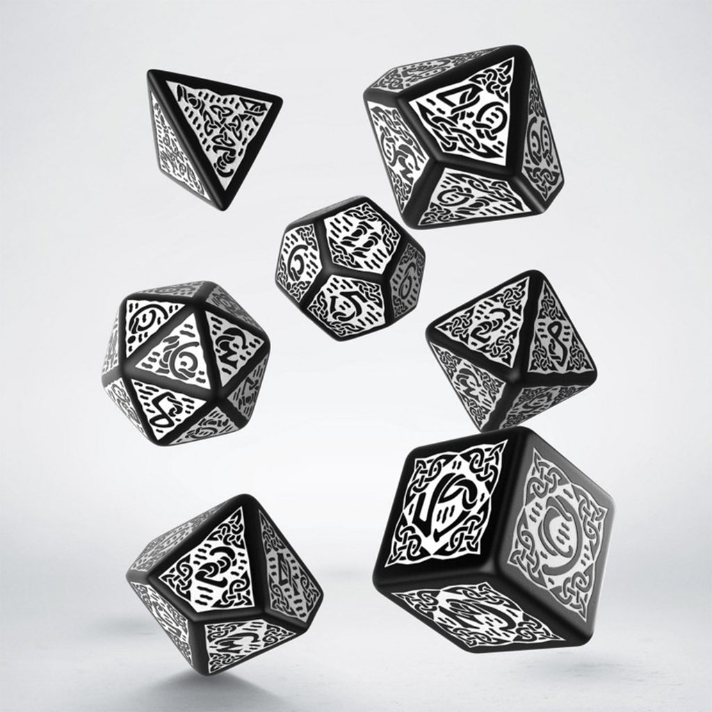 Q-Workshop Celtic White & Black Roleplaying 7 Piece Dice Set - Radar Toys