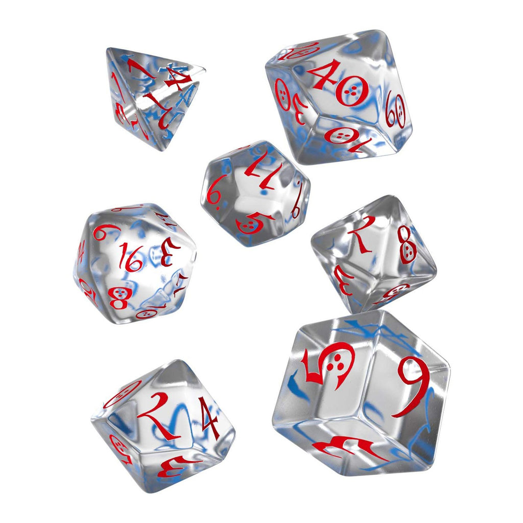 Q-Workshop Classic RPG Translucent Blue Red 7 Piece Dice Set - Radar Toys