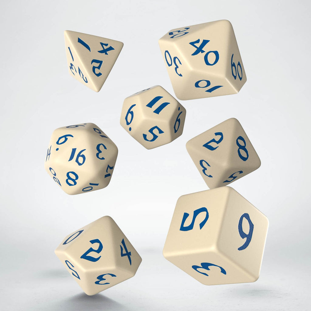 Q-Workshop Classic Runic Beige & Blue Roleplaying 7 Piece Dice Set - Radar Toys