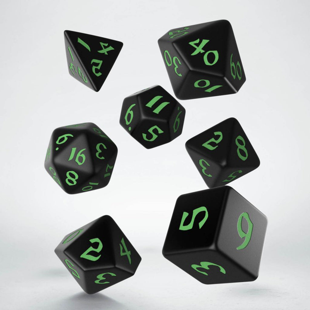 Q-Workshop Classic Runic Black & Green Roleplaying 7 Piece Dice Set - Radar Toys