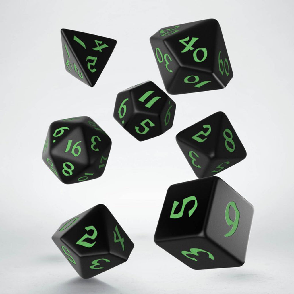 Q-Workshop Classic Runic Black & Green Roleplaying 7 Piece Dice Set