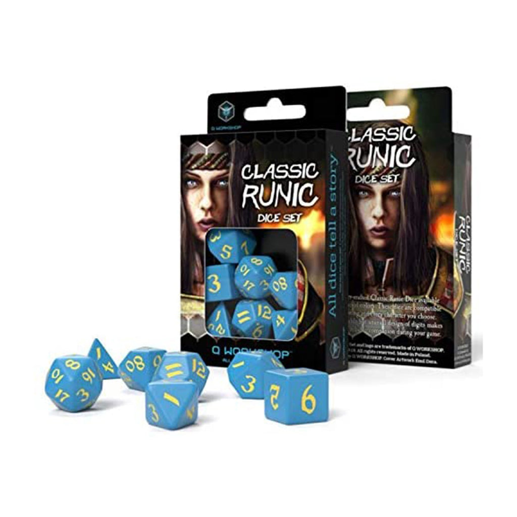 Q-Workshop Classic Runic Blue & Yellow Roleplaying 7 Piece Dice Set