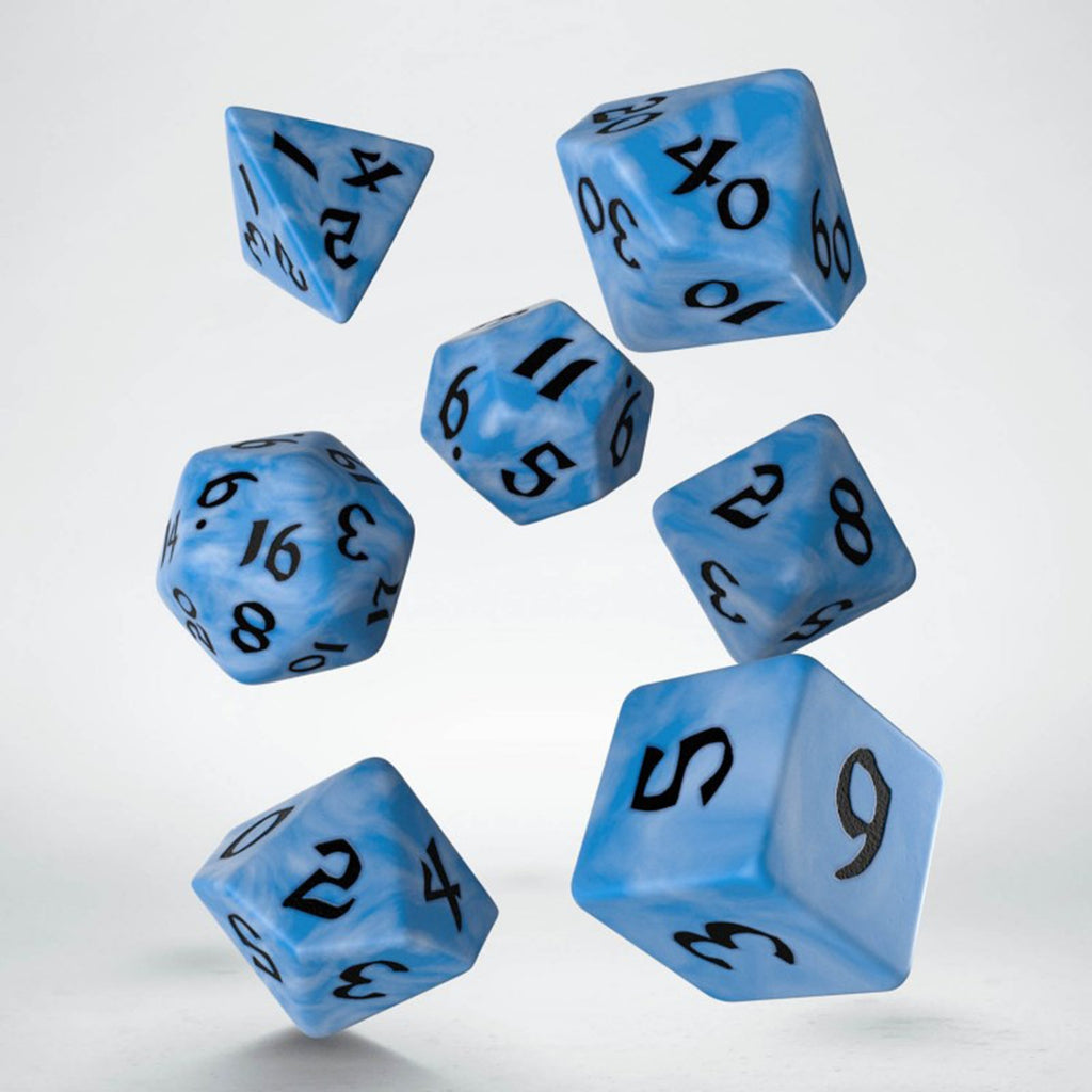 Q-Workshop Classic Runic Glacier & Black Roleplaying 7 Piece Dice Set - Radar Toys