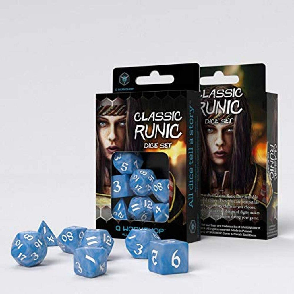 Q-Workshop Classic Runic Glacier & White Roleplaying 7 Piece Dice Set