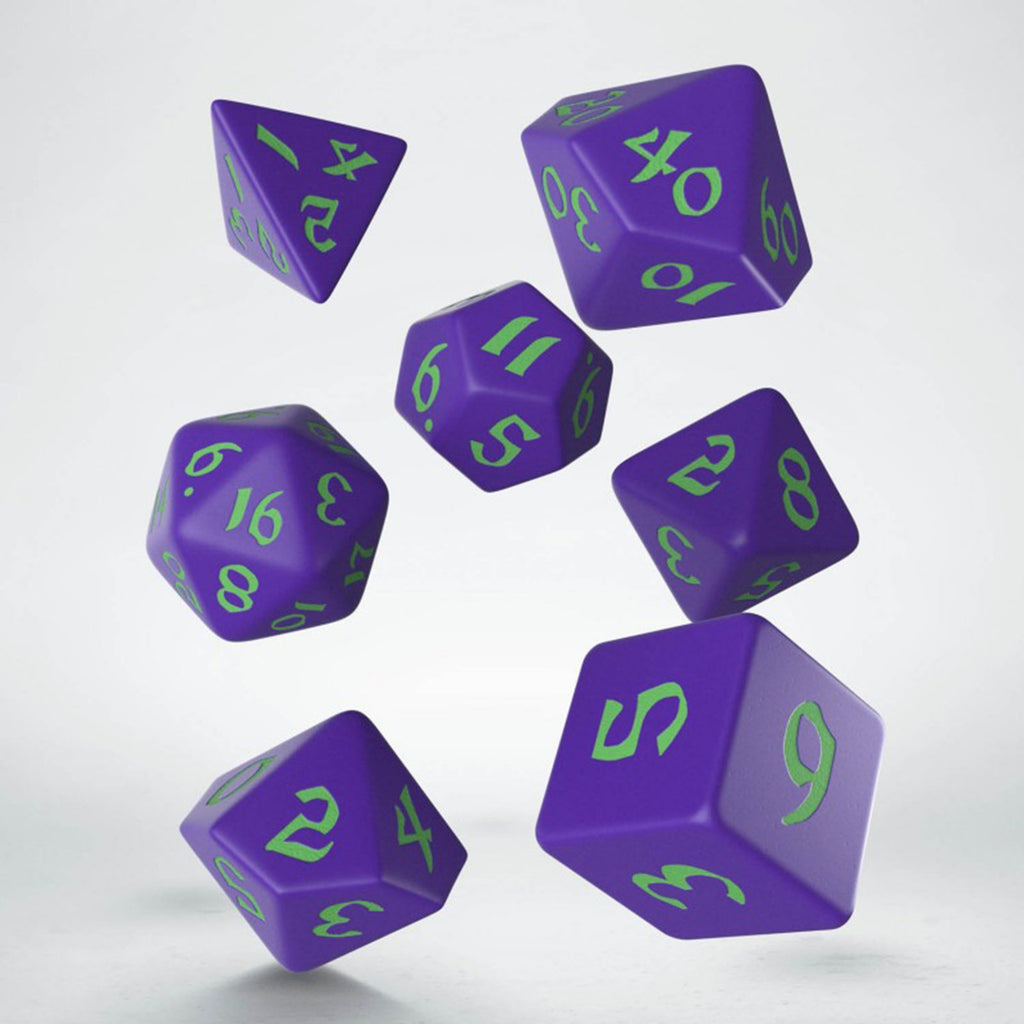 Q-Workshop Classic Runic Purple & Green Roleplaying 7 Piece Dice Set - Radar Toys