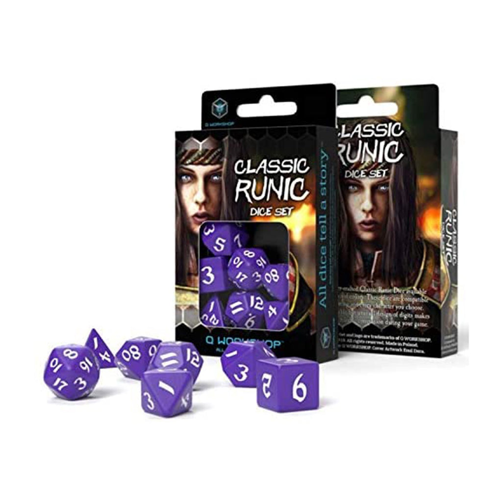 Q-Workshop Classic Runic Purple & White Roleplaying 7 Piece Dice Set
