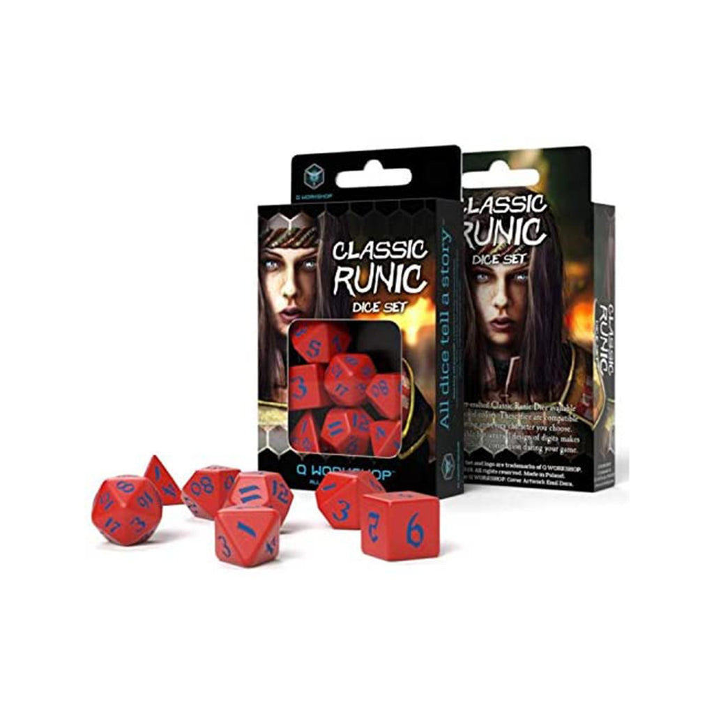 Q-Workshop Classic Runic Red & Blue Roleplaying 7 Piece Dice Set - Radar Toys