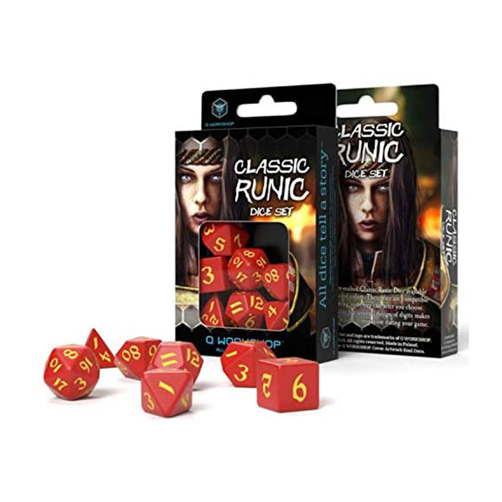 Q-Workshop Classic Runic Red & Yellow Roleplaying 7 Piece Dice Set - Radar Toys