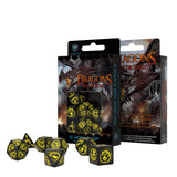 Q-Workshop Dragons Black Yellow 7 Piece Dice Set - Radar Toys