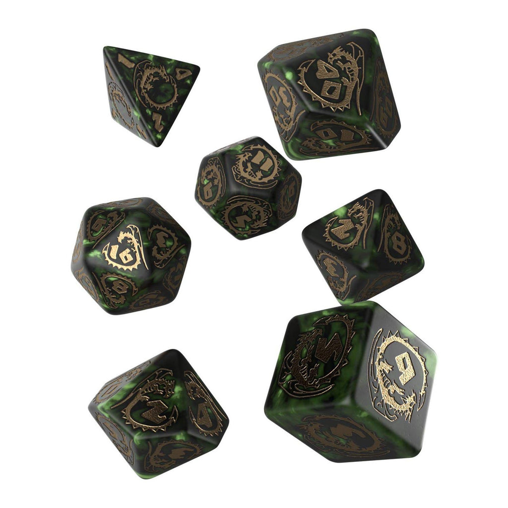 Q-Workshop Dragons Green Gold 7 Piece Dice Set