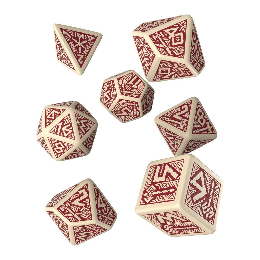 Q-Workshop Dwarven Beige And Burgundy 7 Piece Dice Set