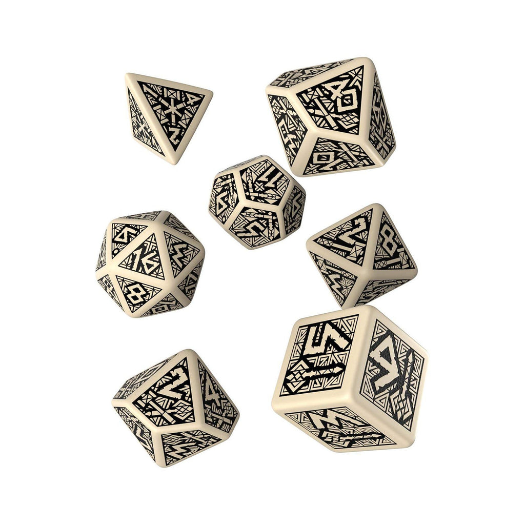 Q-Workshop Dwarven Beige Black 7 Piece Dice Set