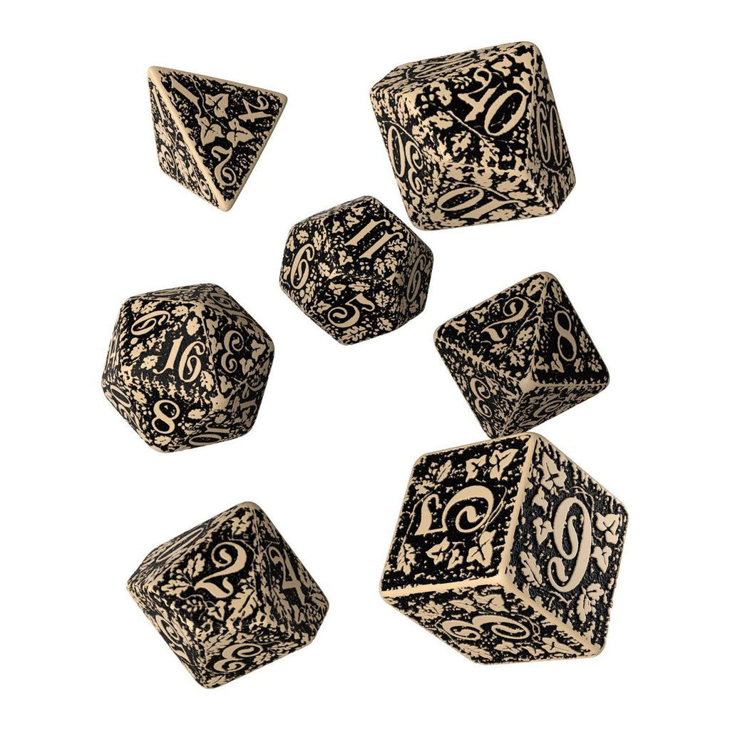 Q-Workshop Forest Beige Black 7 Piece Dice Set