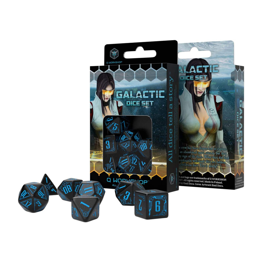 Q-Workshop Galactic Black & Blue Roleplaying 7 Piece Dice Set