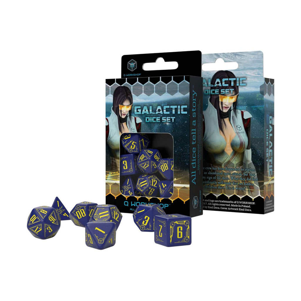 Q-Workshop Galactic Navy & Yellow Roleplaying 7 Piece Dice Set