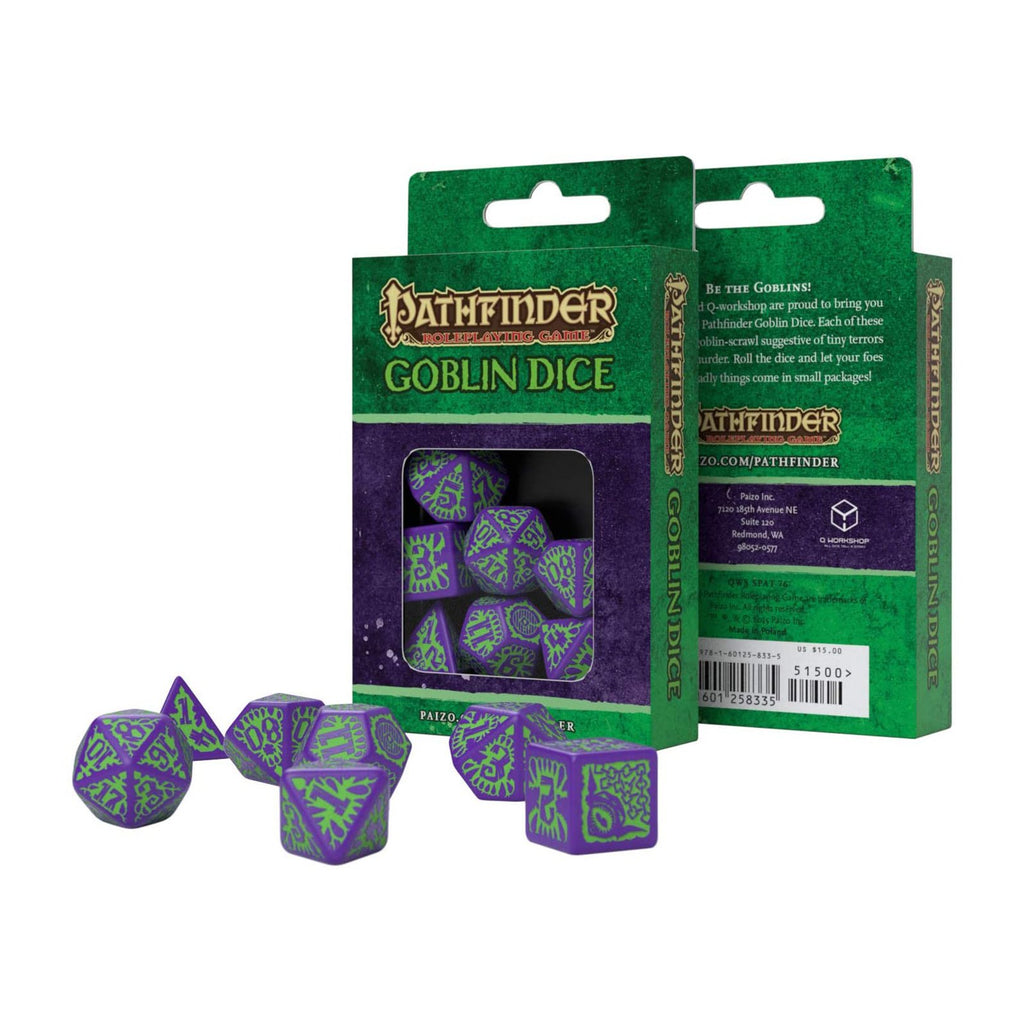 Q-Workshop Pathfinder Goblin Purple & Green Roleplaying 7 Piece Dice Set